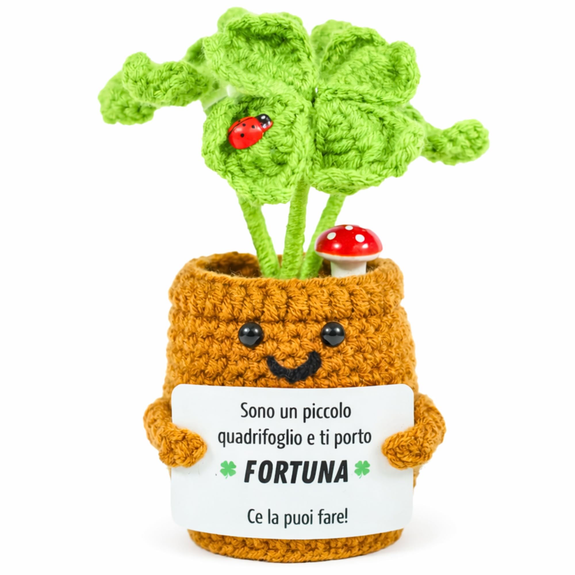 Quadrifoglio e Coccinella Uncinetto | Portafortuna da Regalare per Donna o Uomo, Idea Regalo Compleanno Amica, Collega o Fratello | Positive Peluche Motivazionale Porta Antistress Ufficio (Trifoglio)