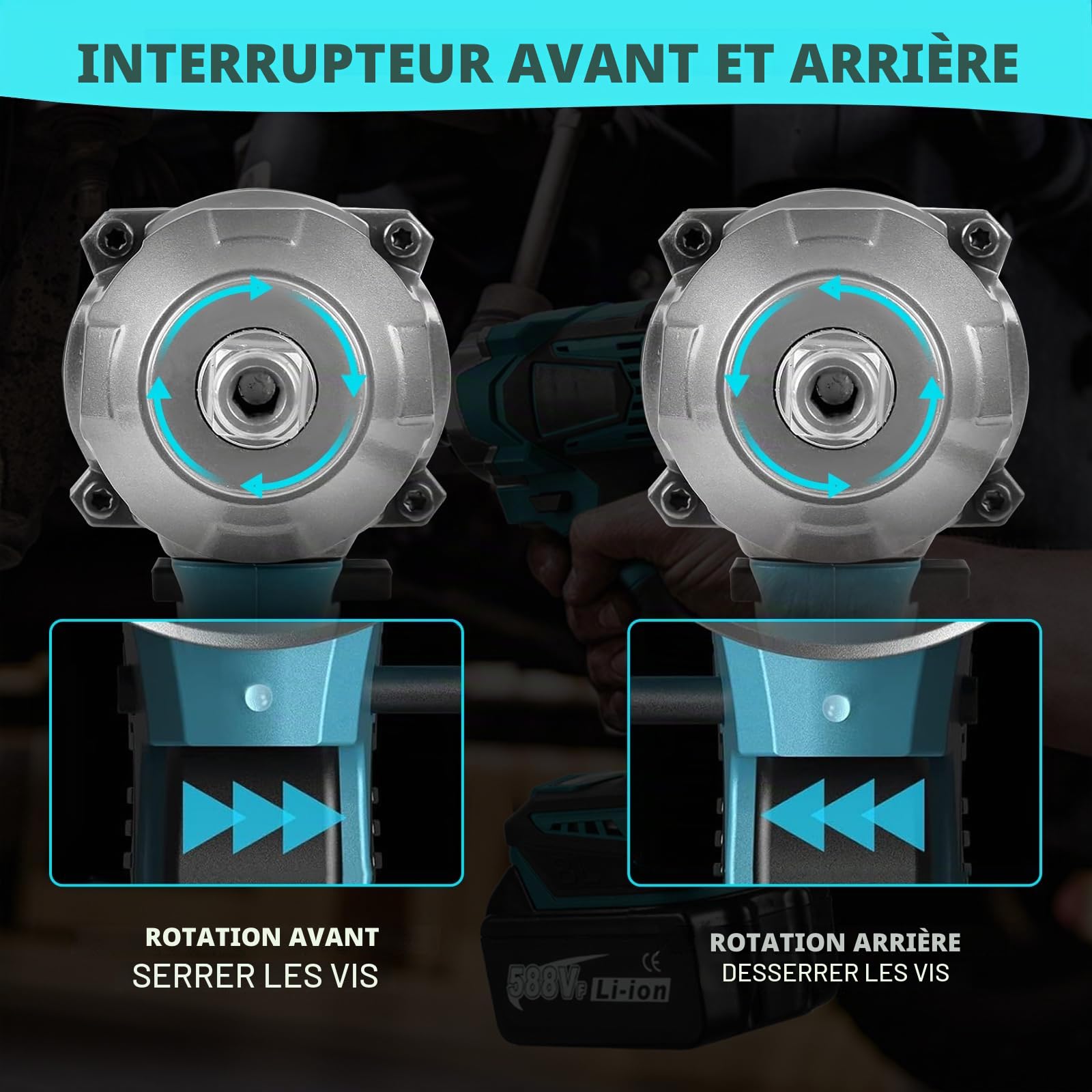 LIROPAU Clé à Chocs sans Fil Brushless 700Nm Boulonneuse à Choc Electrique | Visseuse à chocs Fréquence d'impact 2300RPM, 1/2" Boulonneuse Electrique Avec 2 Batteries 3.0Ah, 6 Douilles à Chocs