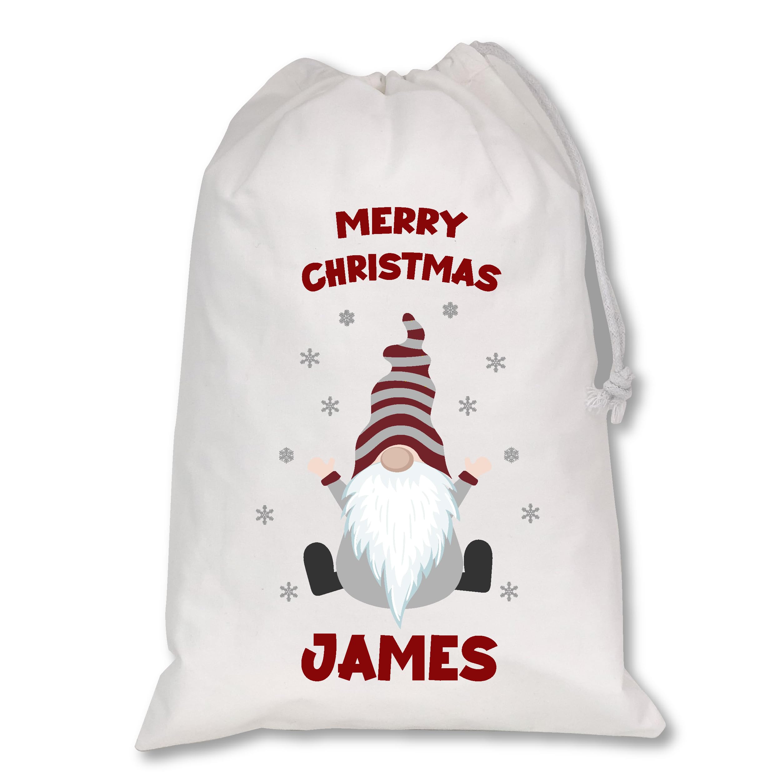 Stickerswall Gonk 1 Personalised Christmas Sack Xmas Santa Reindeer White Sack Custom Name Santa Gift Bag For Kids & Adults Festive Large Reusable Sack Holiday Present Bag (Gonk 1)