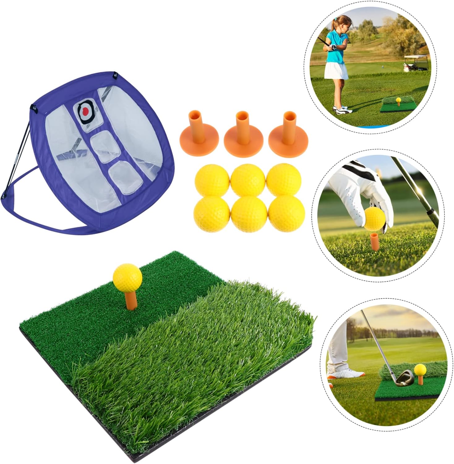 1set Portable Golf Practice Net Set Hitting Mat Tee Pu Training Equipment for Beginners and Family Fun