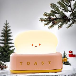Bonita luz nocturna LED de tostada, creativa lámpara de noche recargable por USB, temporizador y lámpara de noche regulable para decoración de habitación de bebés y niñas, color rojo