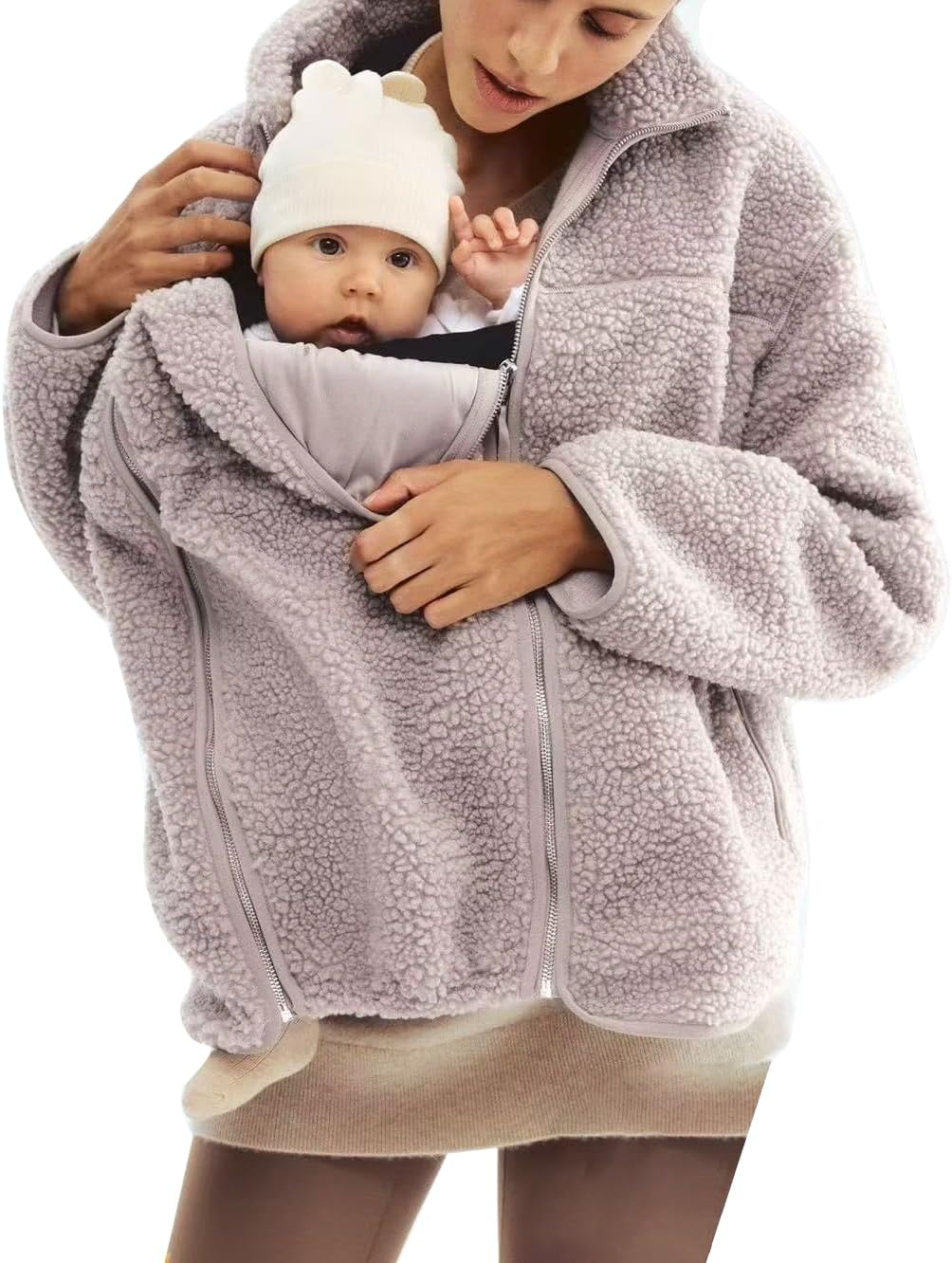 Women's Fleece Zip Up 2 in 1 Baby Wearing Jacket Maternity Winter Coat Thicken Kangaroo Sweatshirt