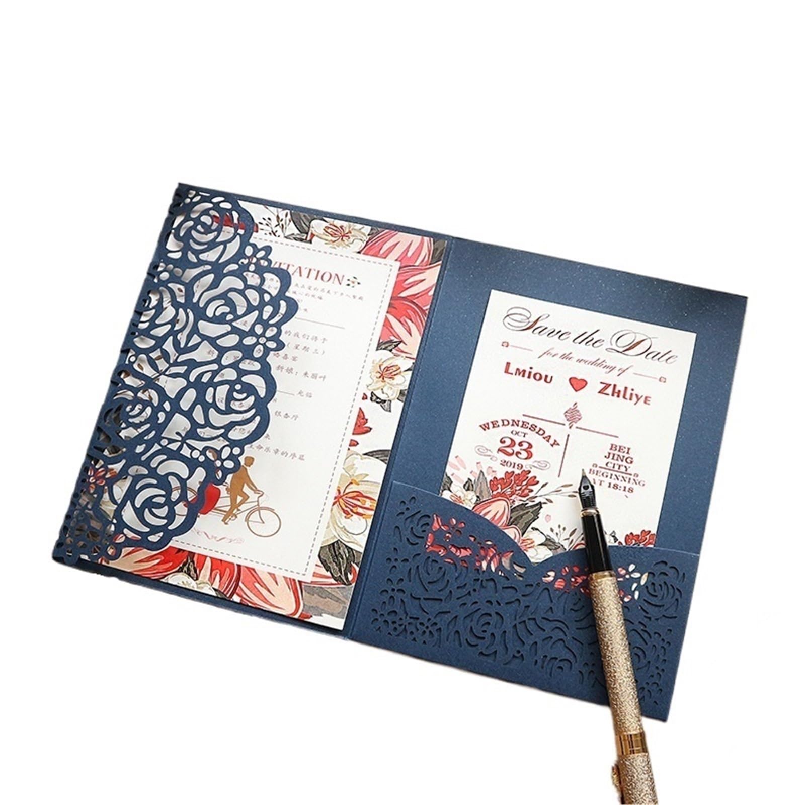 Hochzeitseinladungen Karte 10 Stück Laser Rose Rot Hochzeitseinladung for Geburtstagsparty Karte(Blue,Whole Set)