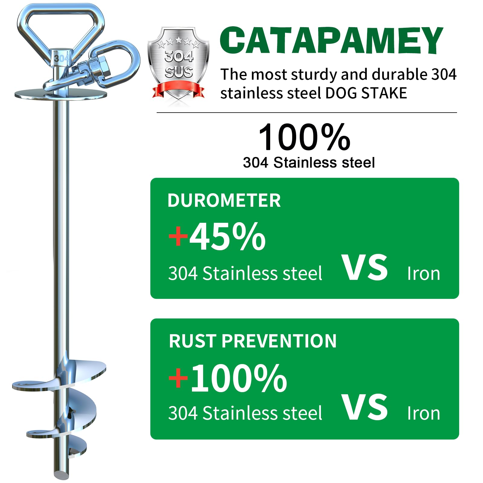 Catapamey Palo per legare il cane, girevole a 360°, paletto in acciaio inossidabile 304, runner per cortile, utilizzare qualsiasi cavo di legatura o guinzaglio da cortile fino a 90,7 kg, per campeggio