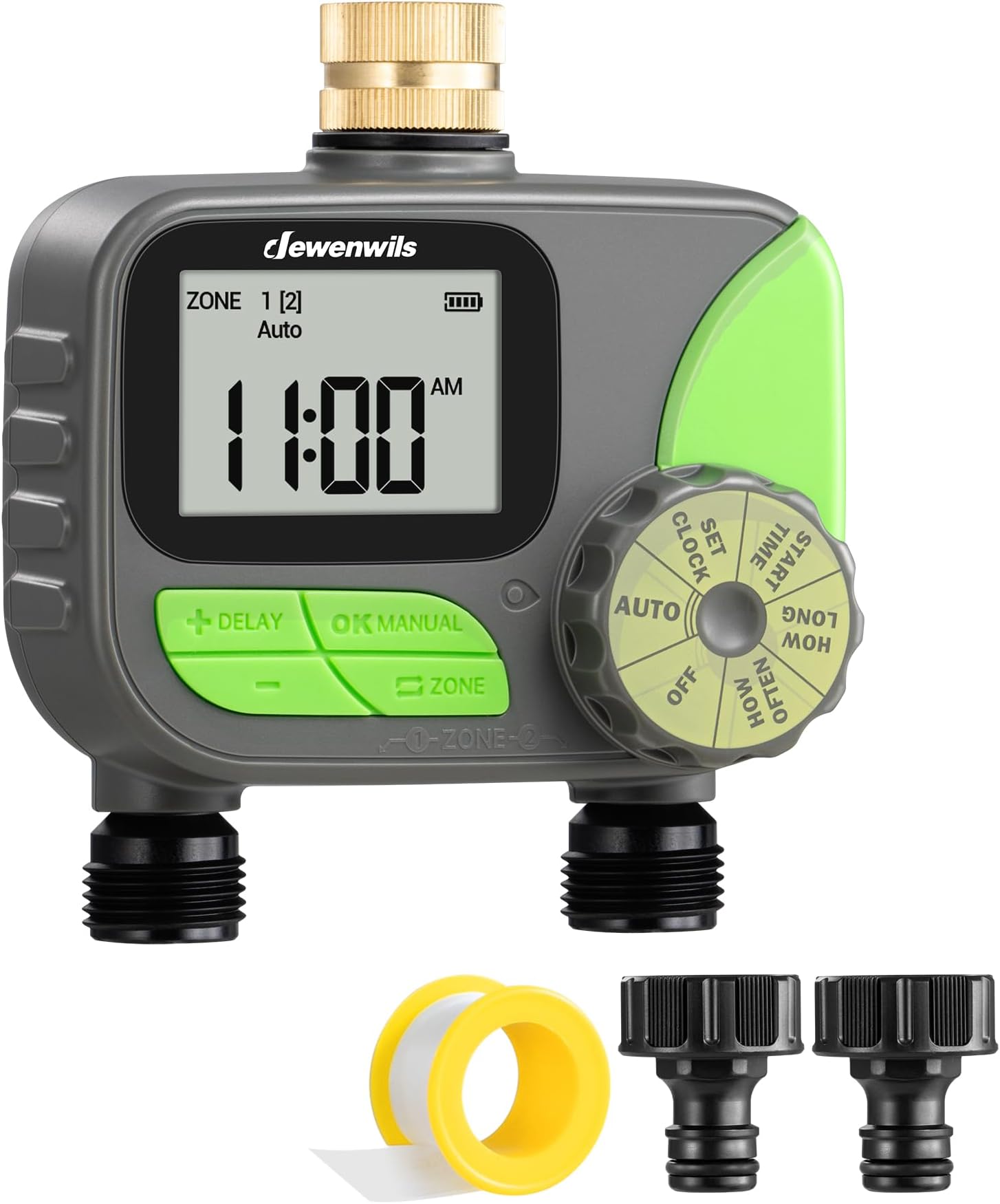 DEWENWILS 2-Zone Outdoor Hose Timer, Rain Delay & Manual Control for Lawn