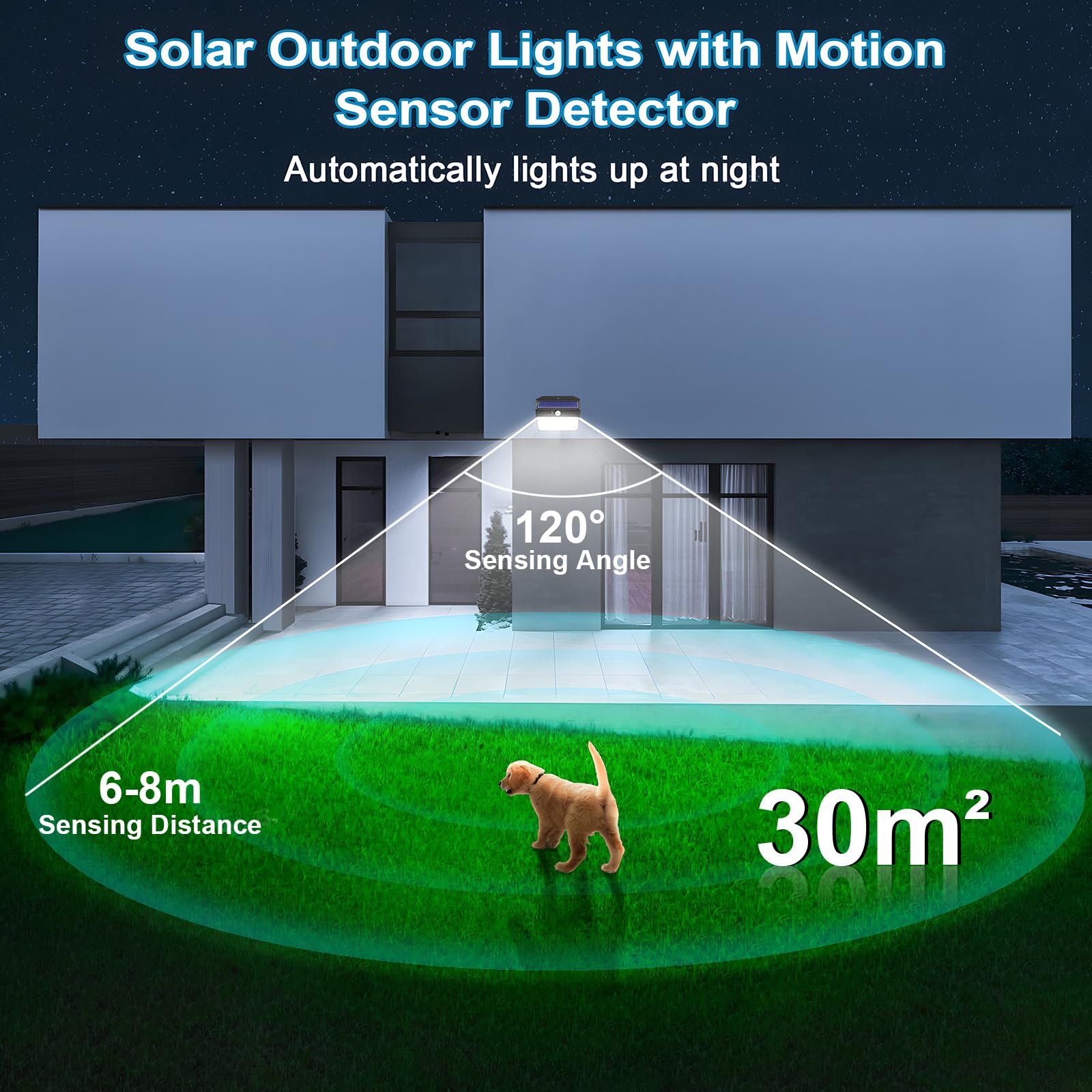 SIGRILL Luce Solare LED Esterno, 2 Pezzi Faretto LED da Esterno con Sensore di Movimento, 150LED Lampada Solare da Esterno con 3 Modos, IP65 Impermeabile LED Lampione per Giardino, Parete, Garage
