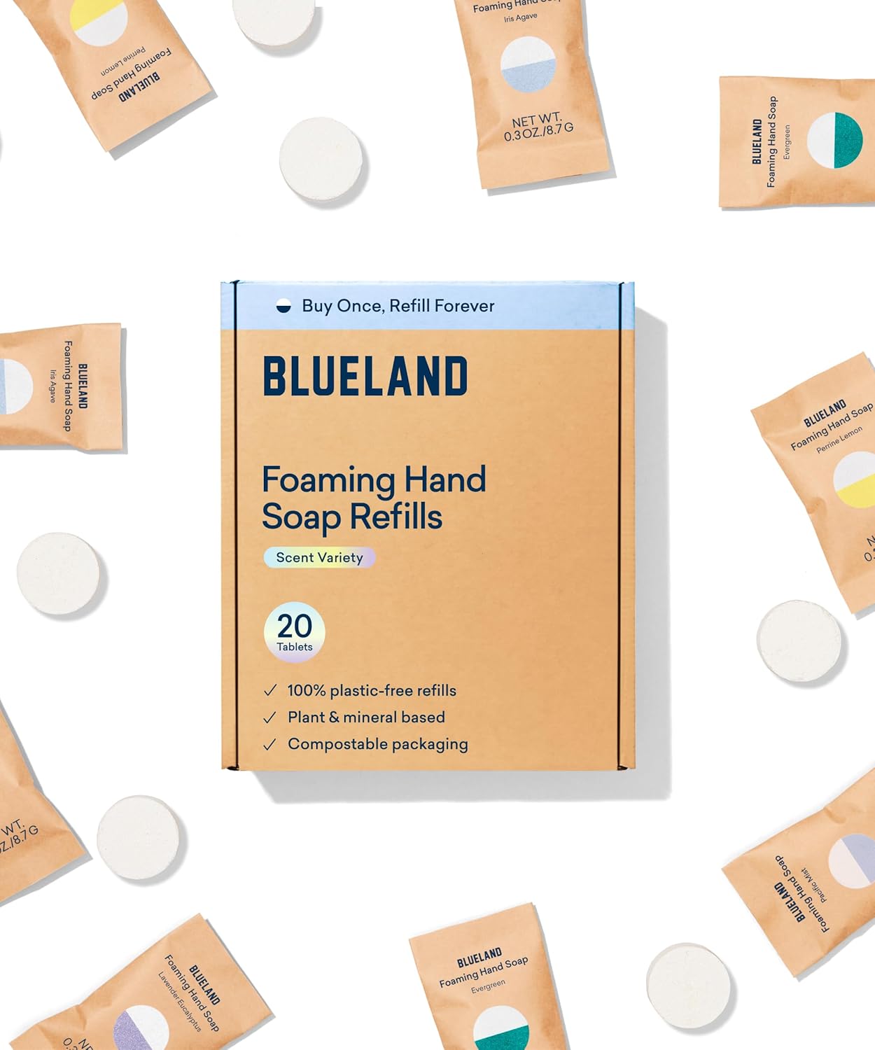BLUELAND Foaming Hand Soap Refills 20 Pack Tablets
