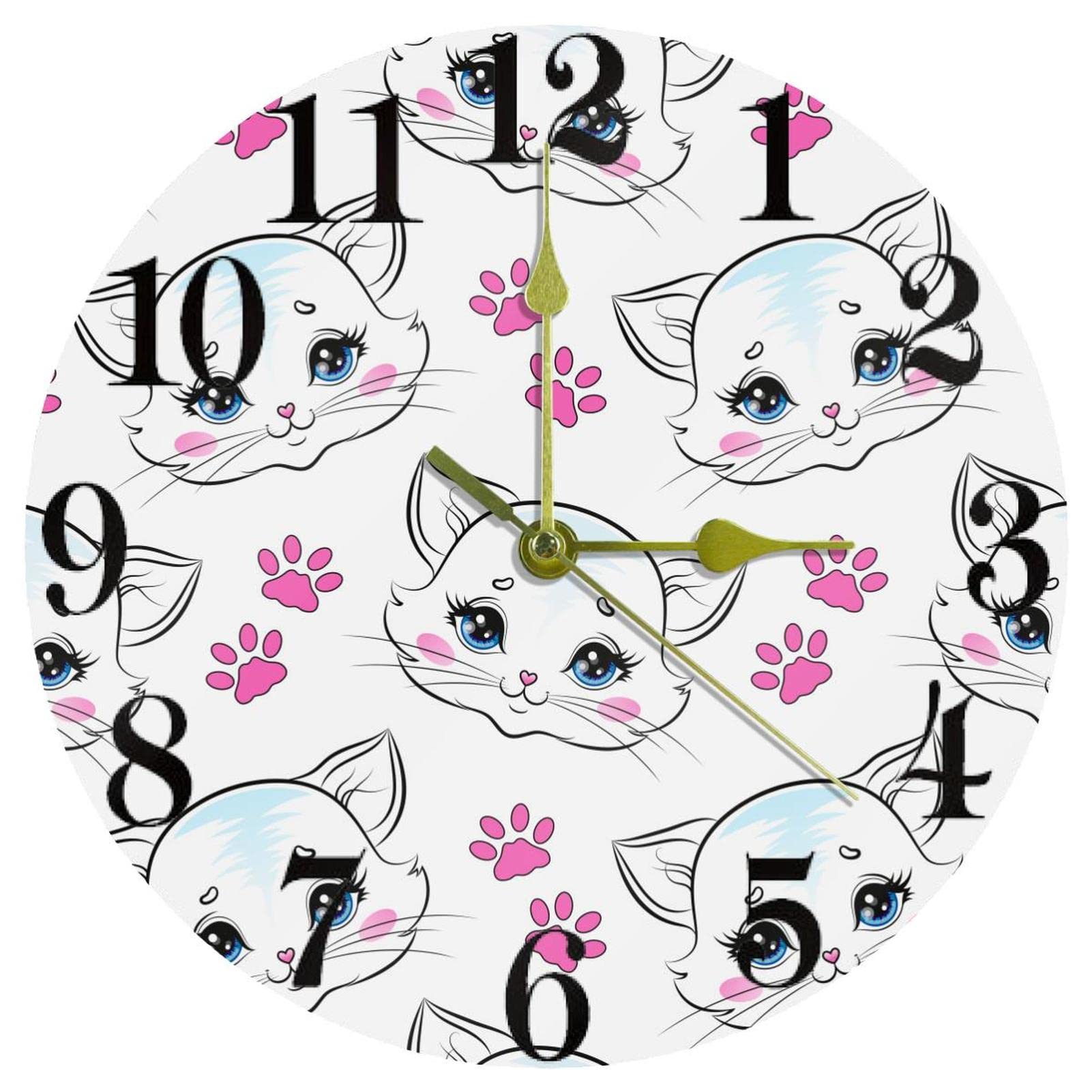 Horloge murale rose motif griffe de chat 25 cm mécanisme silencieux à quartz