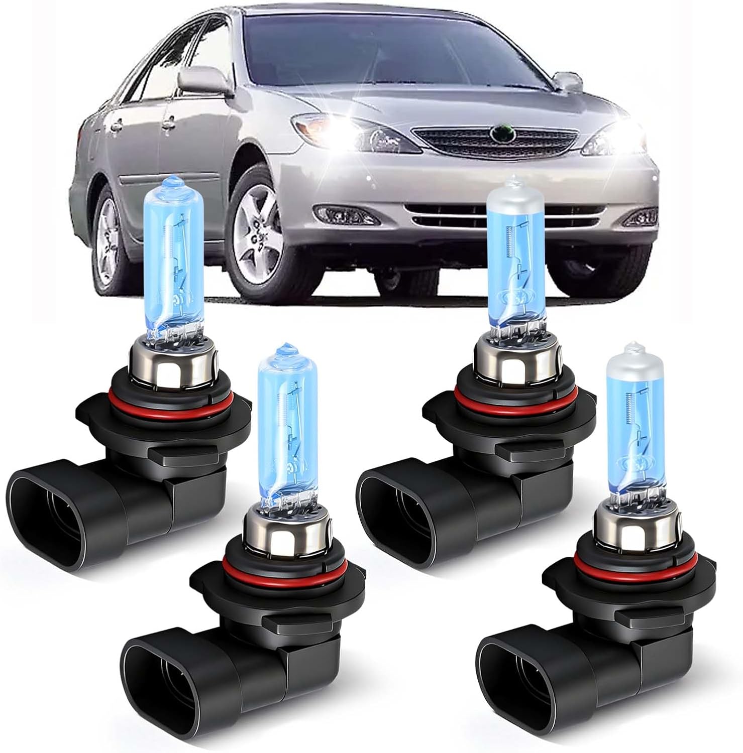 SHENKENUO Fit For Toyota Camry (2000-2006) 9005 High Beam + 9006 Low Beam Ultra - High Performance Halogen Headlight Bulbs Combo,Plug-n-Play,Pack of 4 (Year:2000-2006)