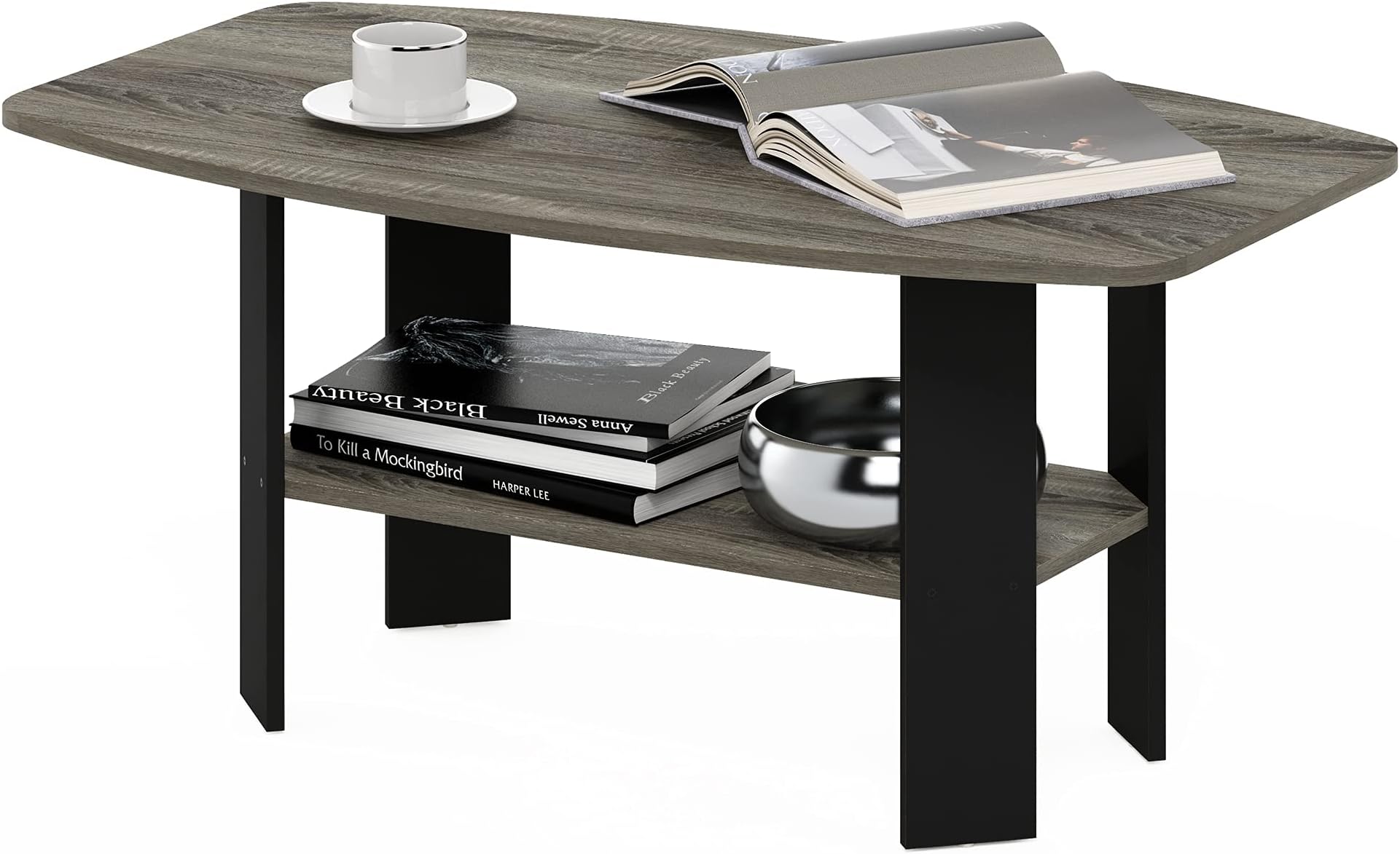 Furinno Simple Design Coffee Table, French Oak Grey/Black