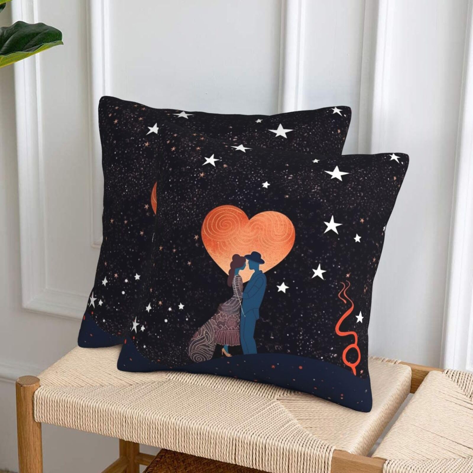 NONHAI Decorative Throw Pillow Covers Set of 2, 20"x20" Square Cushion Case Soft Comfy Couple at Night Throw Pillows for Couch Cushion Livingroom Farmhouse Home Decor Pillowcases