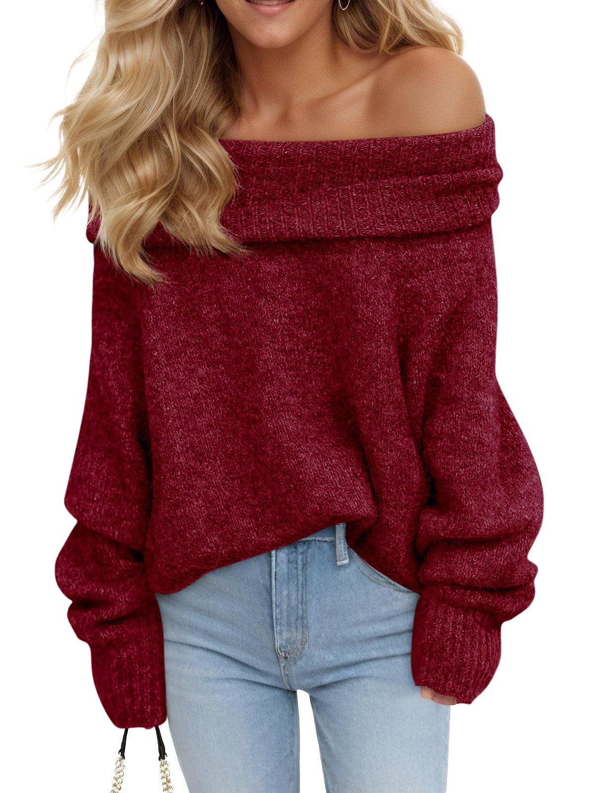 Saodimallsu Womens Off The Shoulder Sweaters Oversized Long Sleeve Loose Ribbed Knit Fall Trendy Pullover Tops