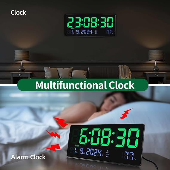 Fuloon Digital Wall Clock, 15.5 inch Large Display with Remote Control