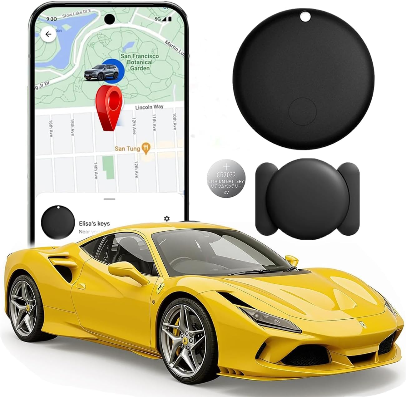 Air Tracker Android, GPS Tracker per Auto,Tag GPS Android Funziona con Google Find Hub, Localizzatore GPS Per Auto Nascosto SIM senza abbonamento,Localizzatore GPS Auto Per Veicoli,Chiave (Nero)
