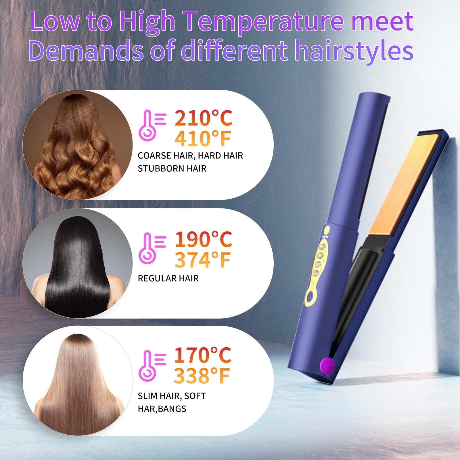 OBEST Prostownica bezprzewodowa z akumulatorem 5000 mAh, prostownica do włosów i lokówka 2 w 1, mini przenośna prostownica podróżna, 3 regulowane temperatury, szybsze nagrzewanie, mała prostownica dla