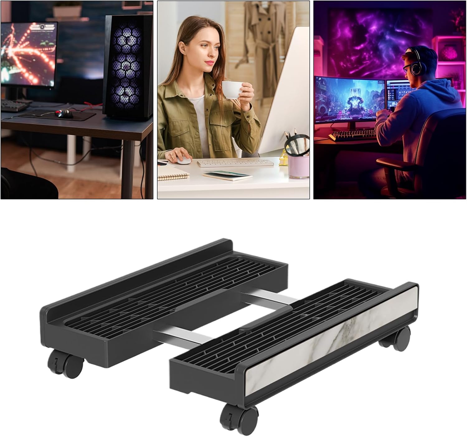 CPU Stand - Adjustable Portable Cart, Heavy Duty Shelf with Brake Wheels for Laptops, Printers, Monitors, Game Room, Office, Workplace, Floor Storage, Home, Classroom Usage