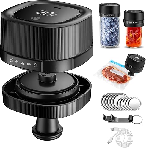 ZIWEO Kit de sellado al vacío para tarros Mason de boca ancha y boca regular, sellador al vacío eléctrico con boquilla de succión, 10 tapas y 1