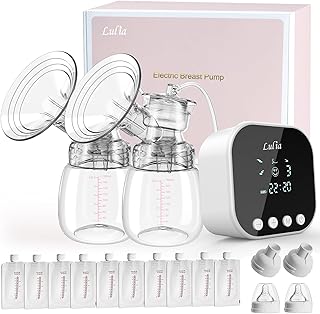 Lulia Extractor de leche eléctrico doble, bomba de lactancia materna, 4 modos y 9 niveles, bajo ruido, anti-reflujo y pantalla LED, sin BPA, sacaleches portátiles con 10 bolsas de almacenamiento de