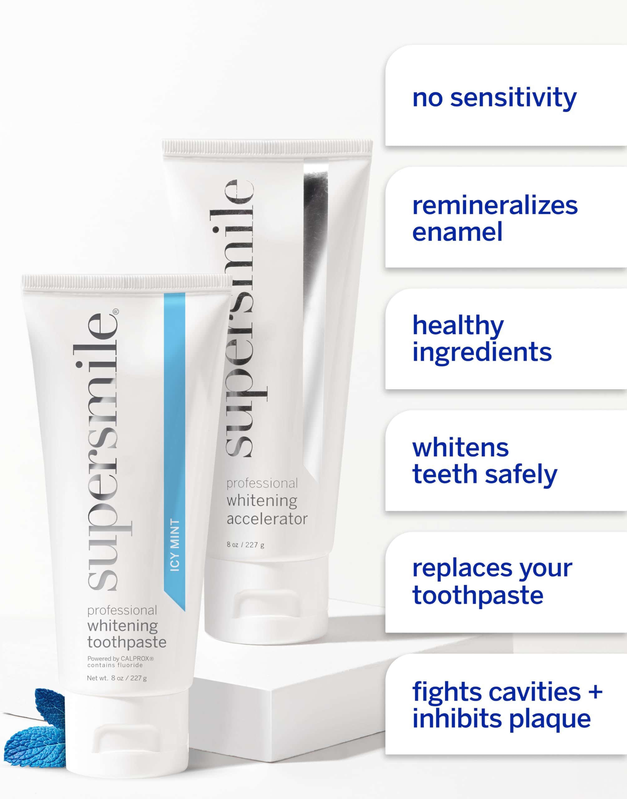 Supersmile ICY Mint whitening kit - Professional whitening Toothpaste, Accelerator & pre-Rinse, Two 45°-Angled Brushes - Whitens 6 Shades in 5 Days