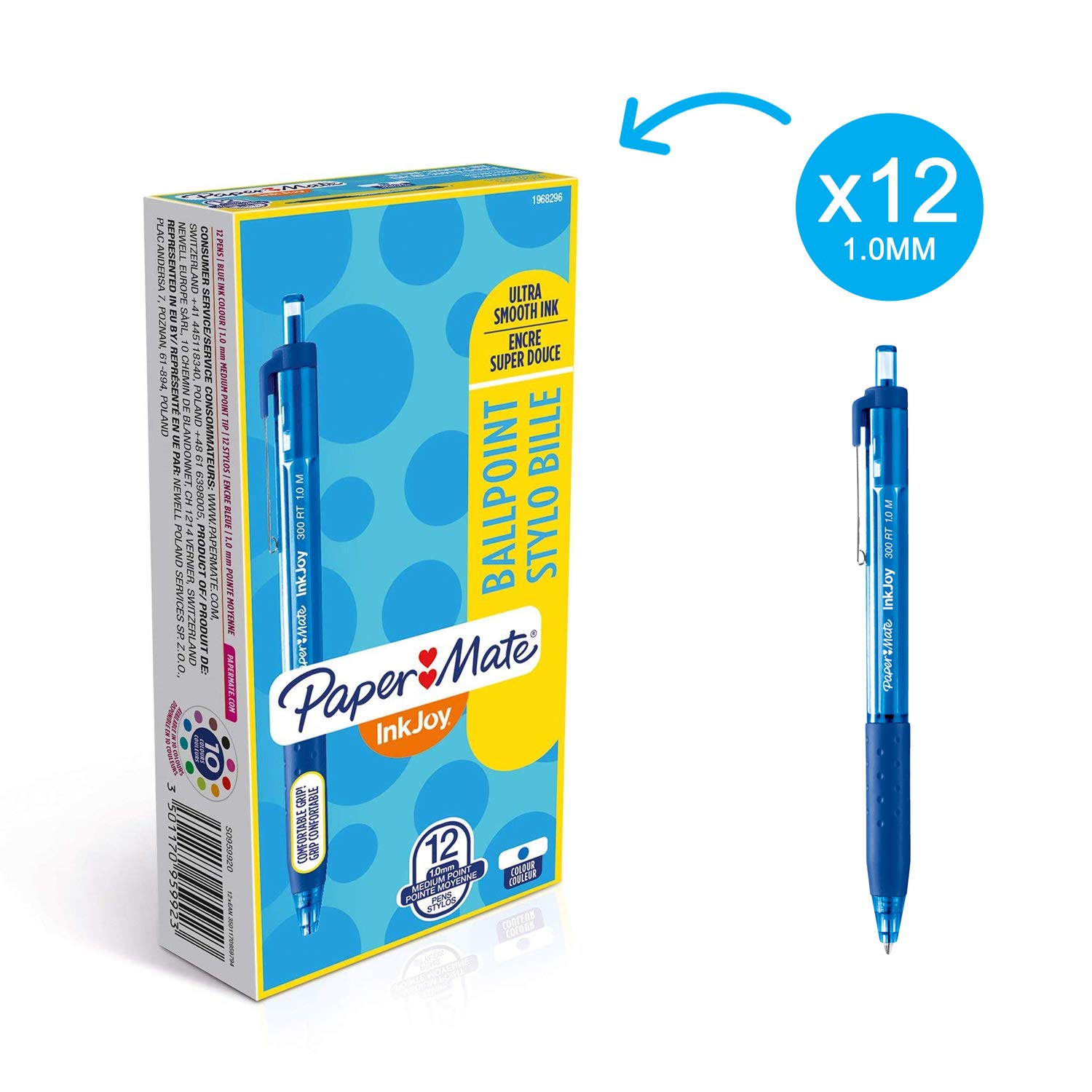 2 Assorted Fun Colours Pack of 8 PaperMate InkJoy 100 CAP Capped Ball Pen with 1.0 mm Medium Tip