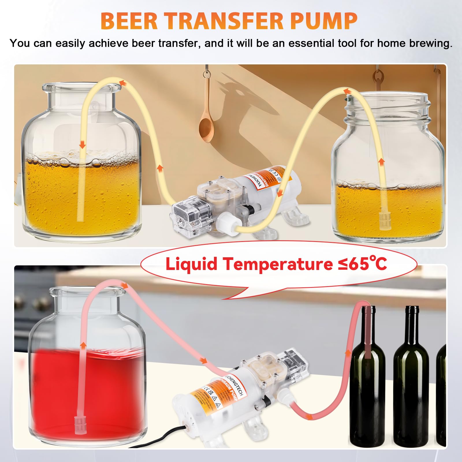 YUCHENGTECH BierPumpe mit 4m Schlauch und 2 Filtern | Geschwindigkeit Einstellbar Lebensmittel Pumpe 220V