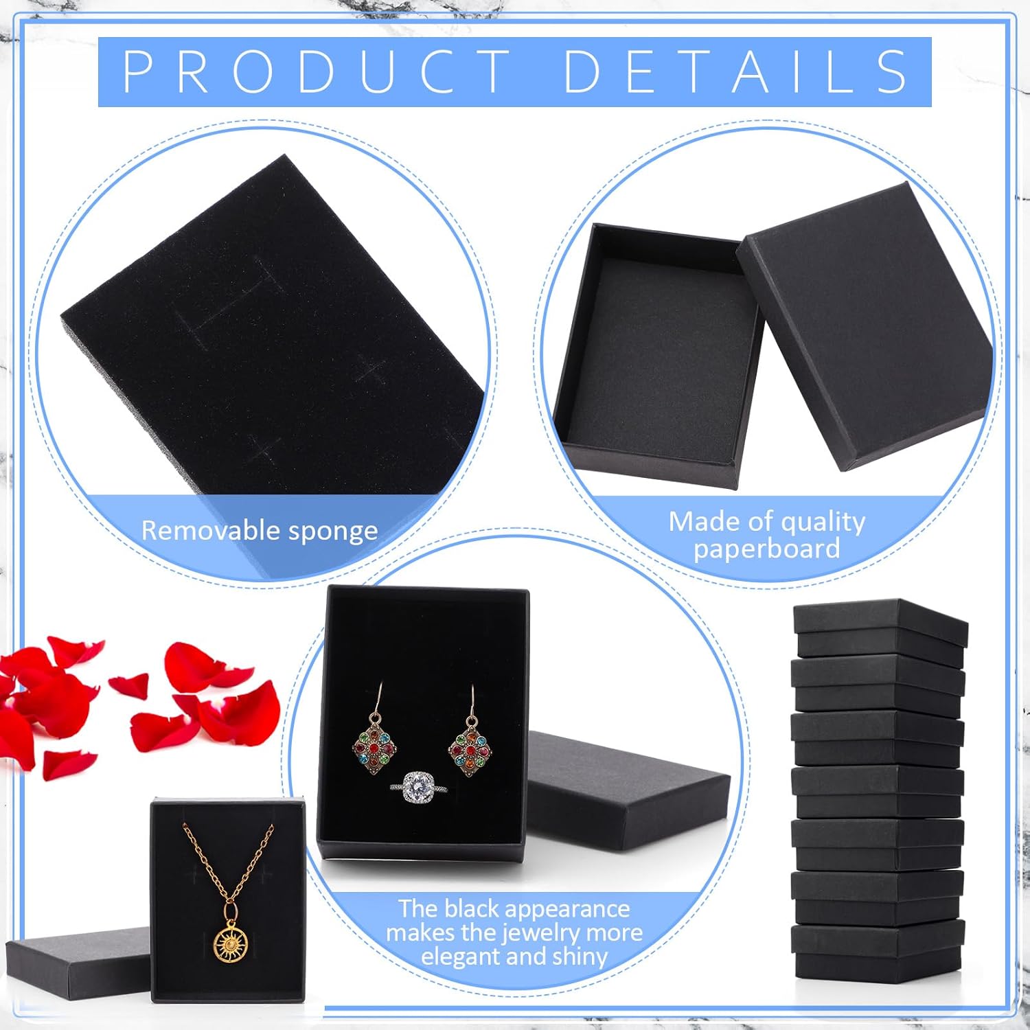 Sasylvia 36 Pcs Jewelry Cardoard Gift Boxes Packaging Necklace Ring Earring Storage Box with Cushion 3.5x2.8x1.2 Inch (Black)