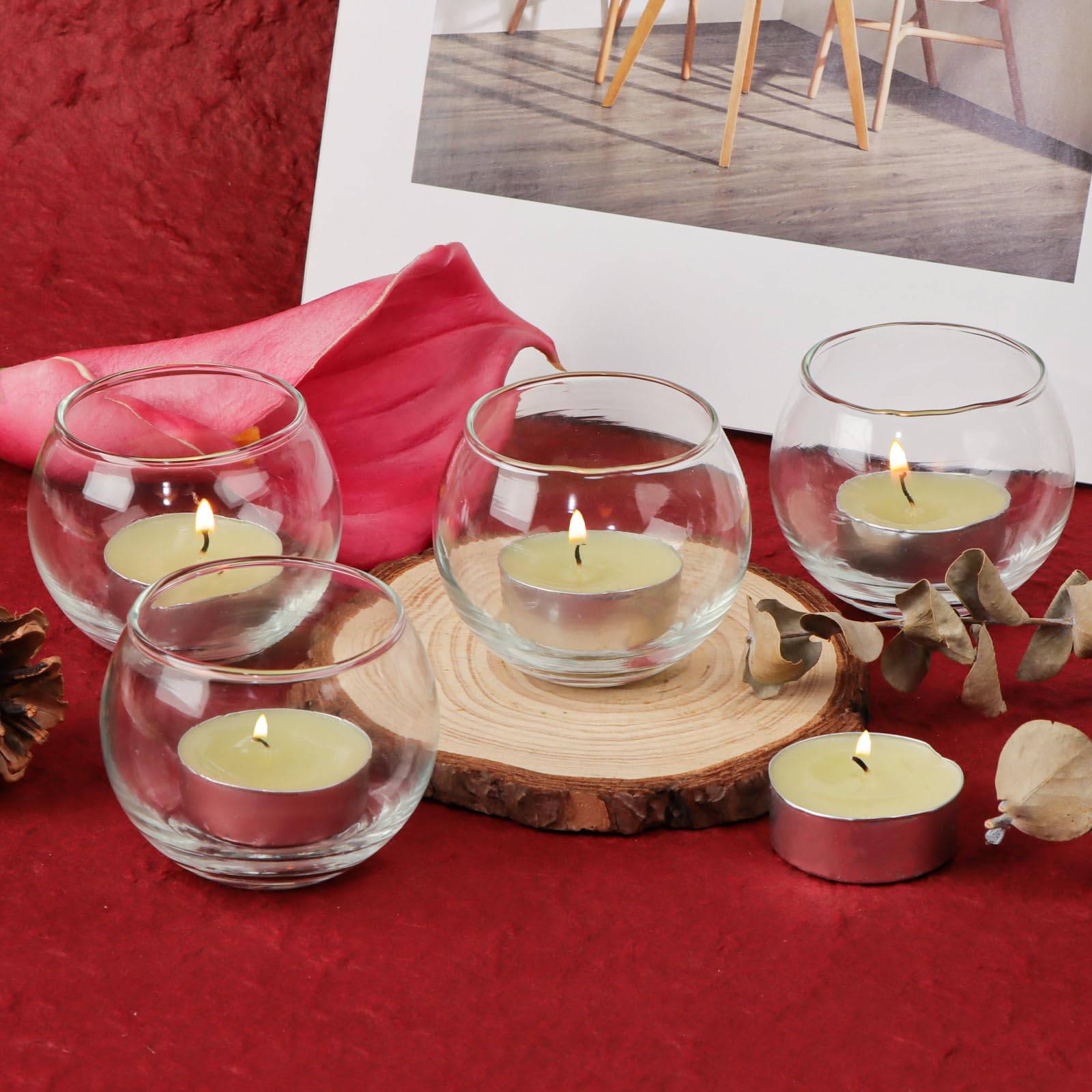 12 pezzi di portacandele in vetro trasparente per lumini, portacandele rotondi per candele votive, piccoli portacandele a ciotola in bulk per centrotavola da matrimonio, decorazione per la casa
