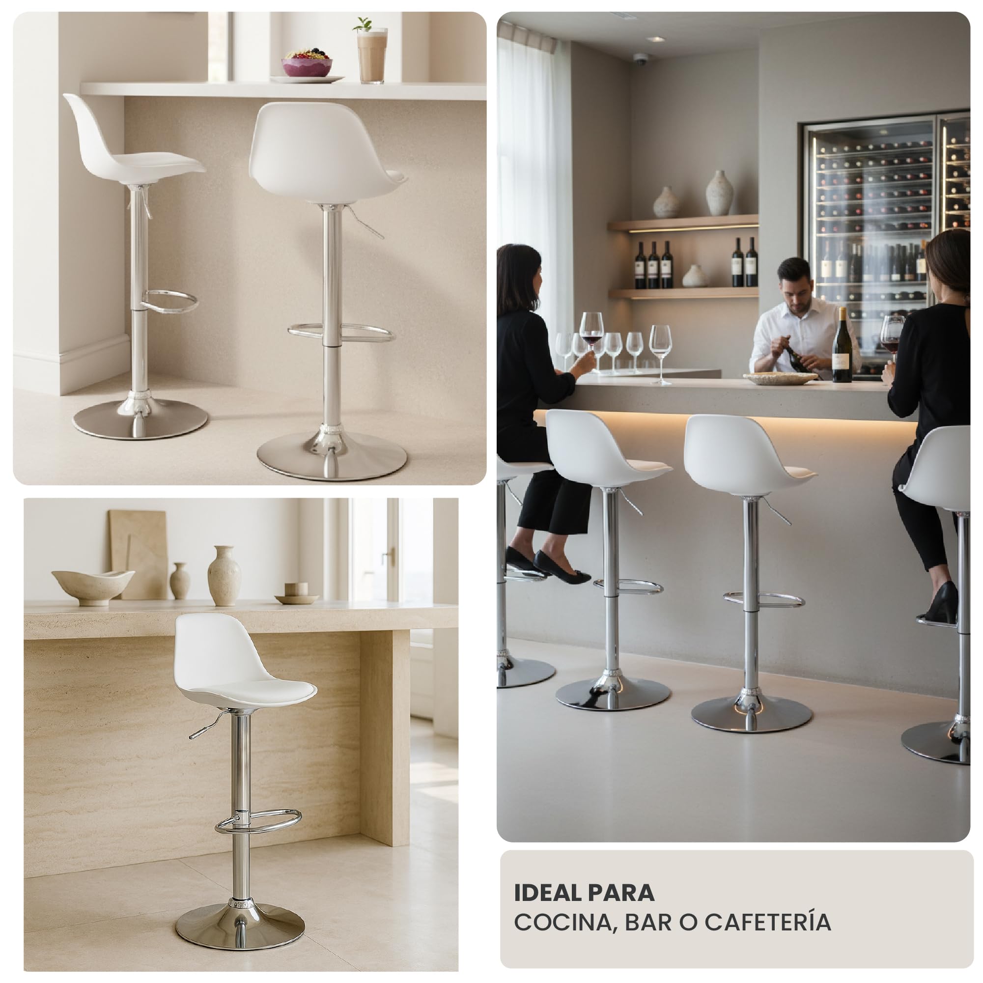 Vaukura Taburete Alto Tulipa - Taburete Moderno (Blanco)
