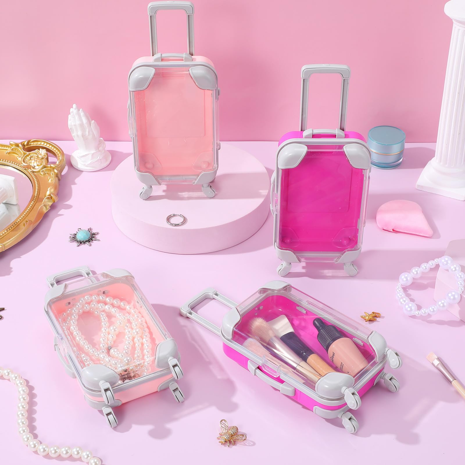 Abaodam Set 4 Pezzi Astuccio Portatrucchi da Viaggio in Plastica Rosa, Compatto e Portatile per Organizzare Strumenti di Bellezza, per Donne Professioniste in Viaggio