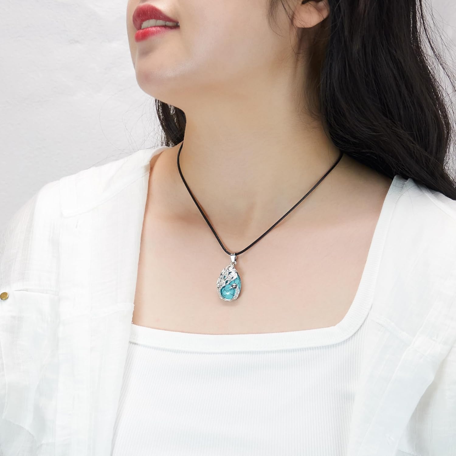 6 Pieces Tree of Life Peacock Pendant for Women,Natural Stone Pendants Platinum Peacock Teardrop Charm for DIY Necklaces Jewelry Making - Image 2