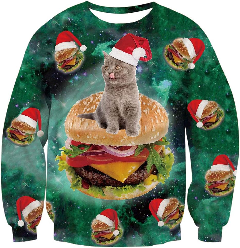 Unisex Ugly Christmas Jumper Funny 3D Printed False Two Piece Pullover Sweatshirts Ugly Long Sleeve Party Sweater