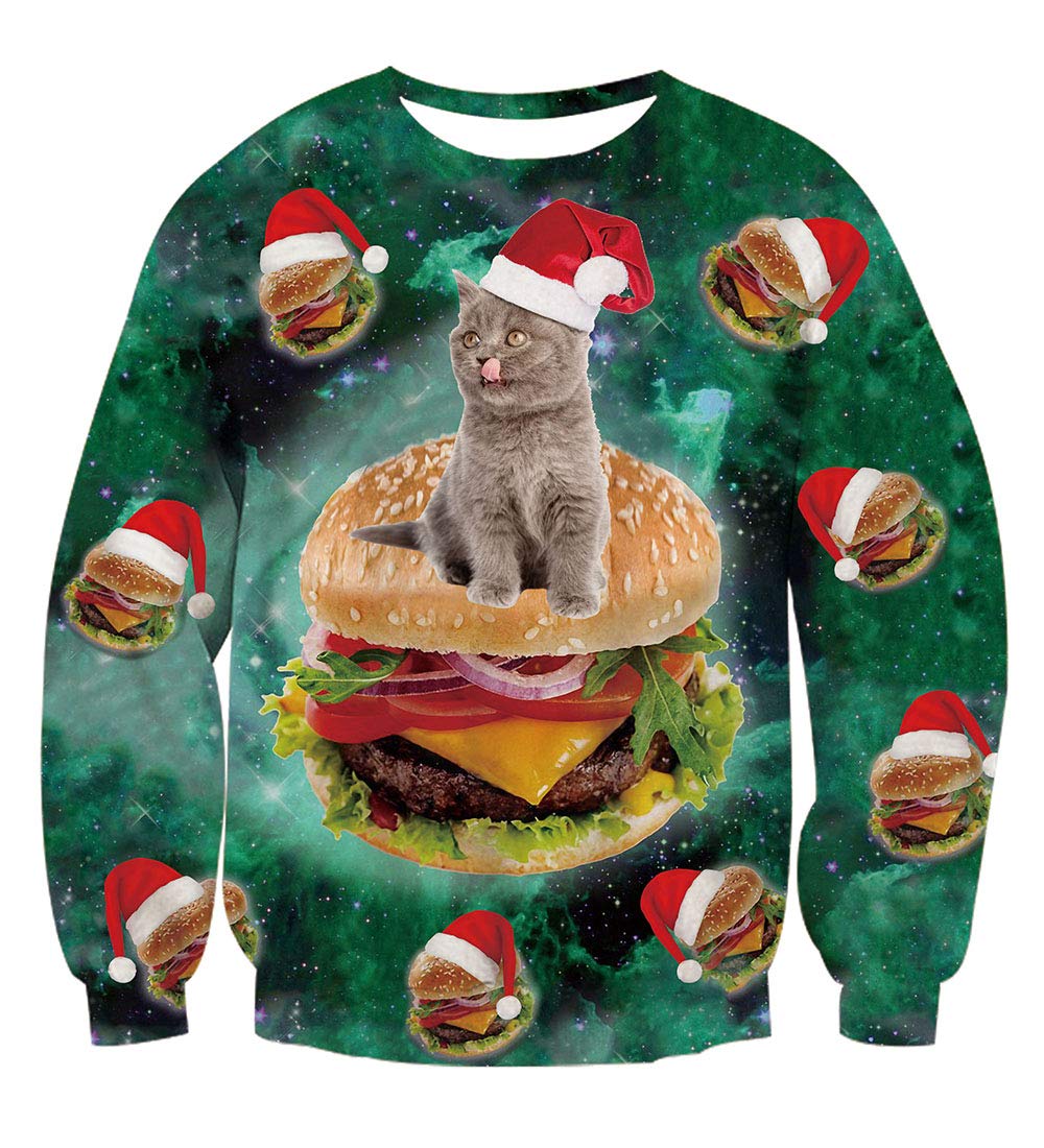 Unisex Ugly Christmas Jumper Funny 3D Printed False Two Piece Pullover Sweatshirts Ugly Long Sleeve Party Sweater