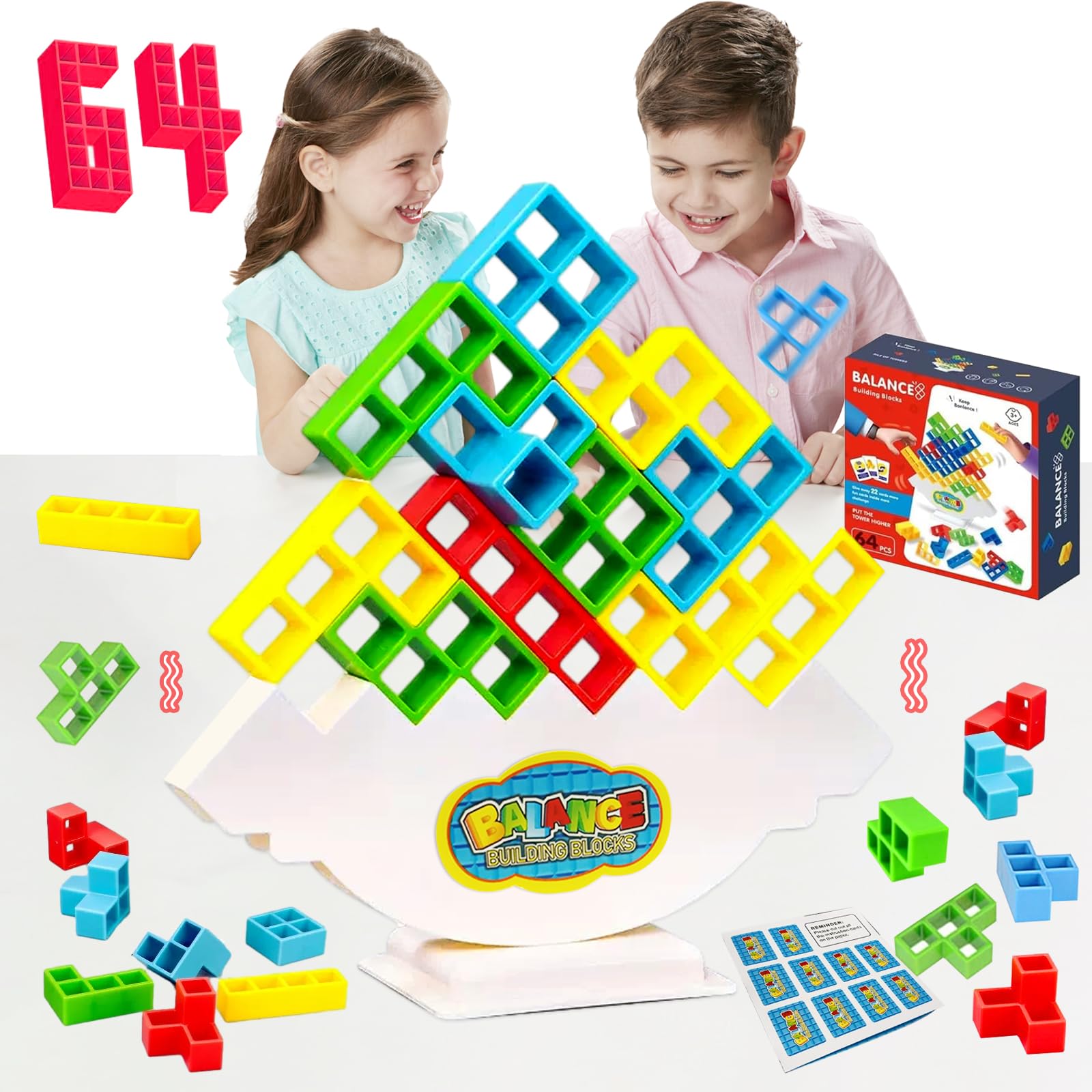 71Nmly 64PCS Tetra Tower Balance Game Stacking Blocks Board Game Stress Relief High Balance Toy Puzzle Stacking Blocks Interactive Gift