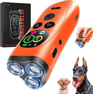 Dog Bark Deterrent Device,3X Ultrasonic Anti Barking Device with Color LCD Screen,7 Modes Up to 35 FT Range Correct Bad Behavior Indoors Outdoors,Safe & Humane Bark Control for All Dogs-WarmOrange