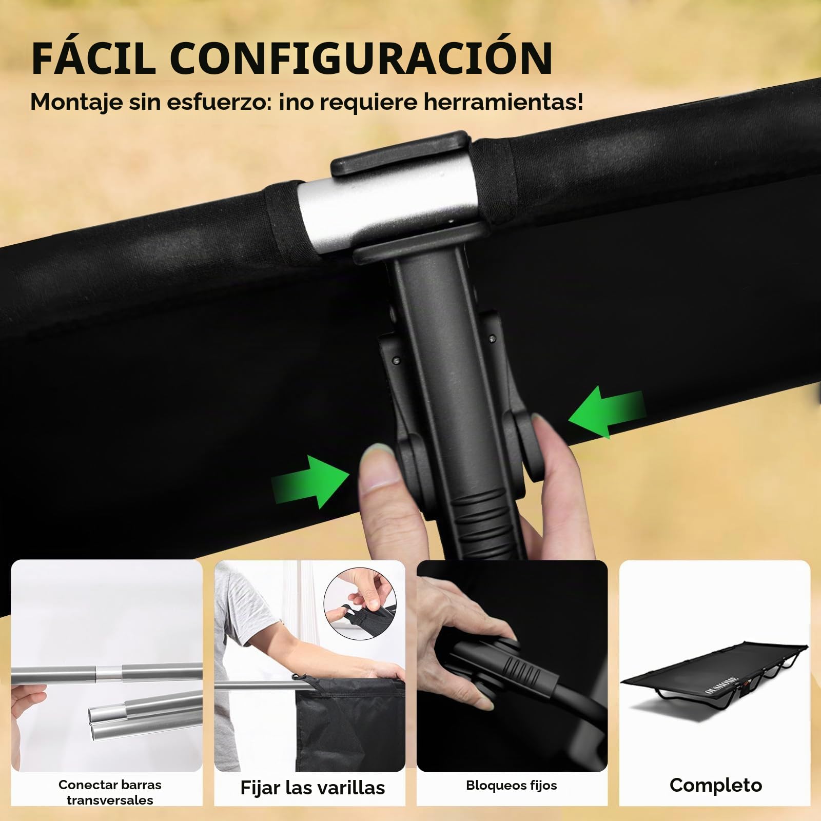 Ultraligera Cama Plegable Camping, 4 Patas Soporta 160KG | Portátil Cama Camping Plegable, Fácil de Montar, para Camping, Viajes al Aire Libre, Senderismo, Hogar, Montañismo, Negro