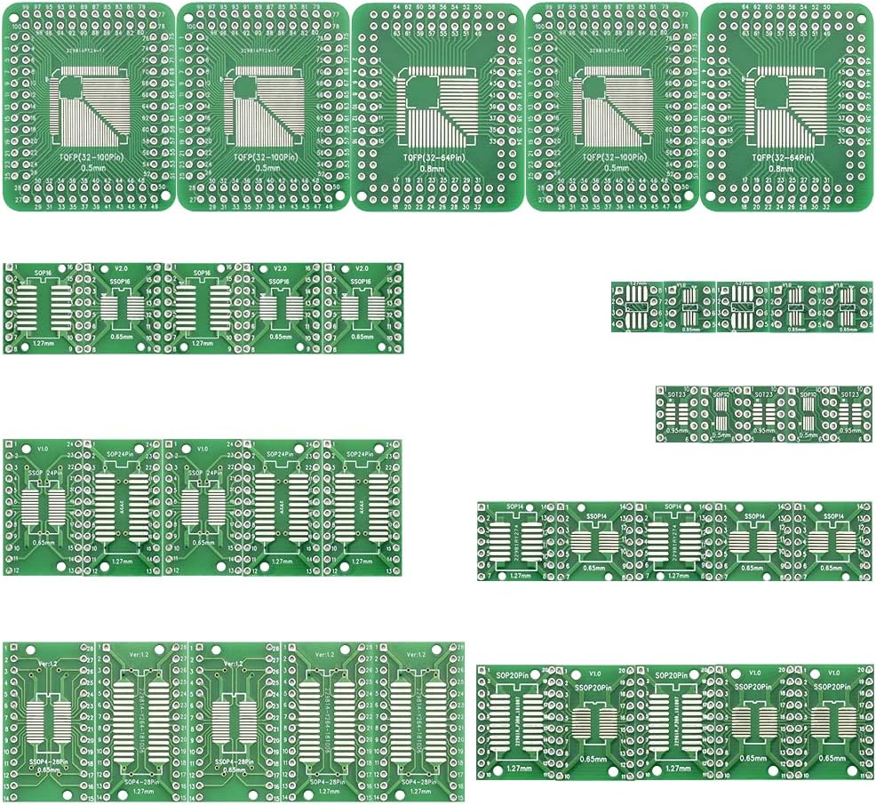 40Pcs PCB Adapter Board Kit SMD to DIP Adapter Double Sided Converter Board PCB Board for DIY Technical Testing, Electronic Project and Double Sided TQFP/SOP/SSOP/TSSOP/MSOP to DIP Adaptor