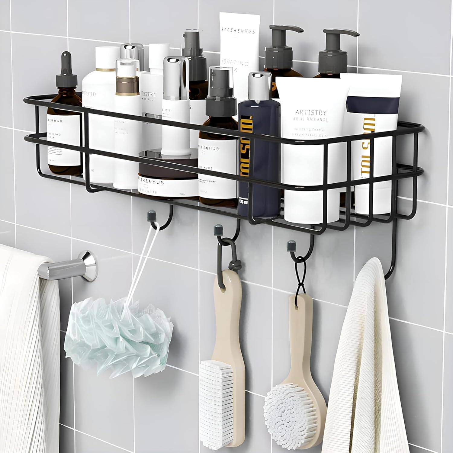Sulfar Steel Self Adhesive Bathroom Shelf for Wall/Shelf Organizer/Kitchen Shelf with Magic Stickers – Pack of 1 (Black, Powder Coated)