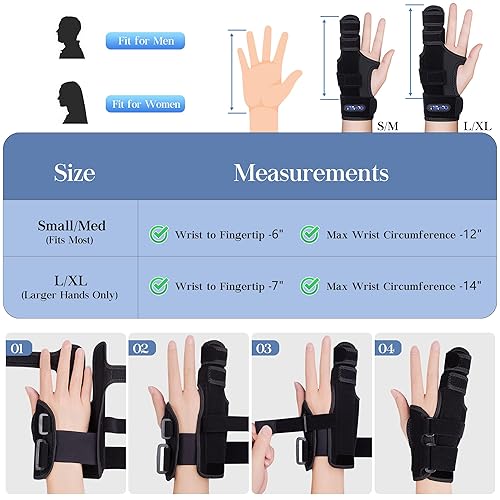 Miniatura 7 de Soporte de férula para dedos, soporte medio, meñique, anillo, metacarpianos y nudillos, tirantes de mano ajustables izquierda y derecha, enderezador