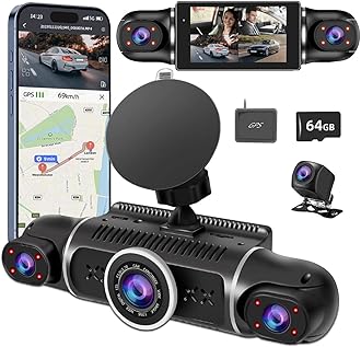 360° Dash Cam Front and Rear View 4 Channel Dash Camera FHD 2K+1080Px3 for Car, Inside/Back 170°+2x150°+170° Wide Angle, 8 IR Lamps Night Vision,WiFi,GPS, APP,G-Sensor with 64GB Card,24/7 Parking Mode