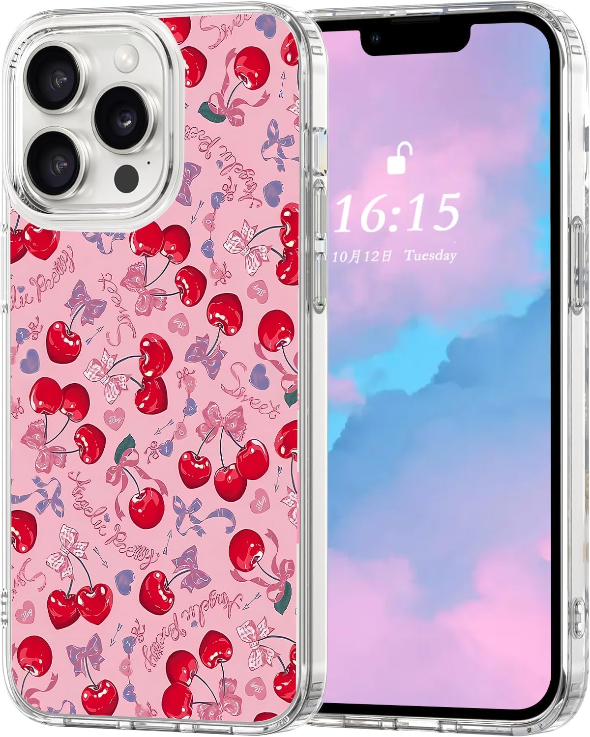 Magnetic Cherry for iPhone 14 Pro max Case, Cute Kawaii Pink Bow Knot Phone Case Compatible with MagSafe, Clear Soft Slim Fit Protective Case for Women Girls for iPhone 14 Pro max
