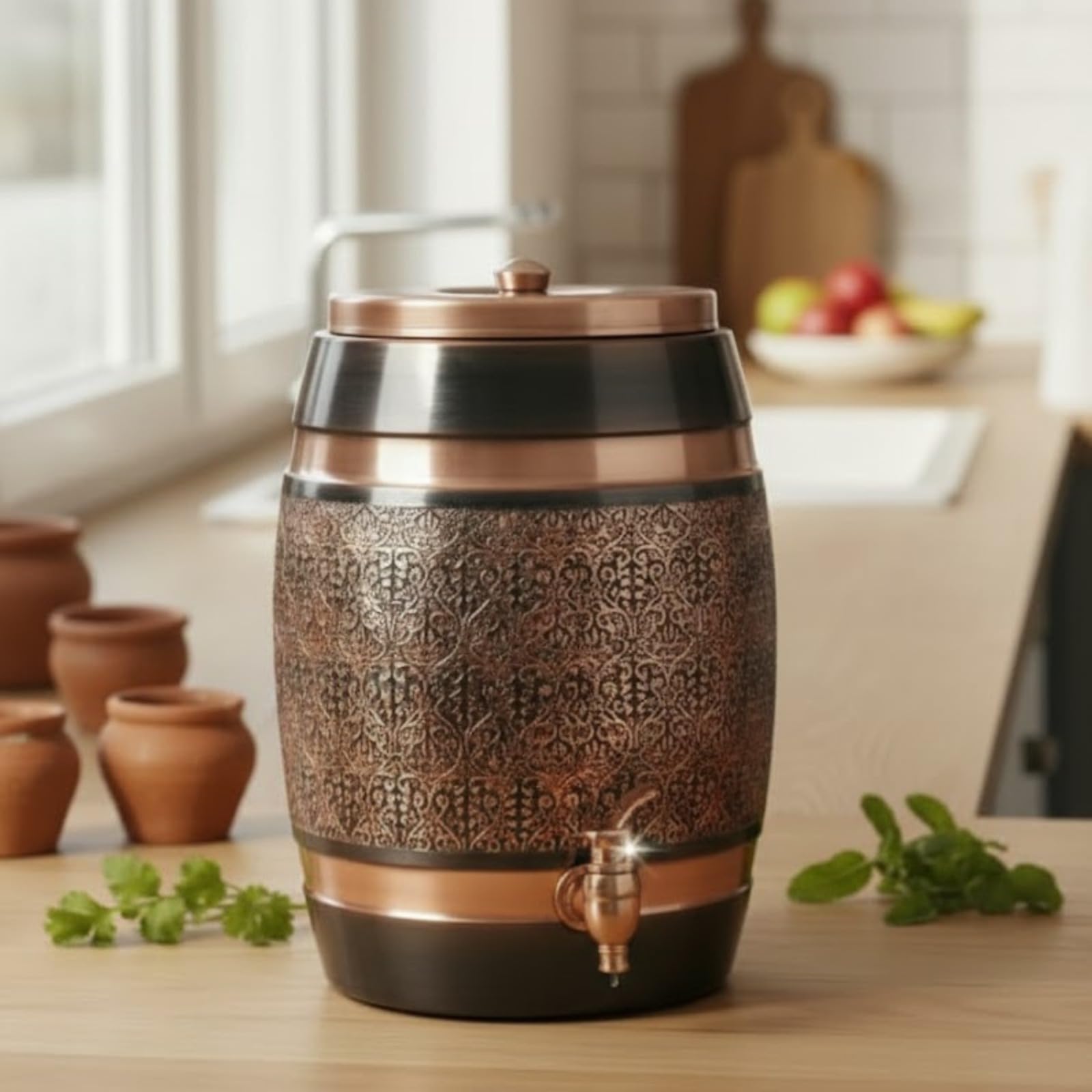 Metals Bazar Copper Water Carafe 5 Liter| Embossed & Black Printed