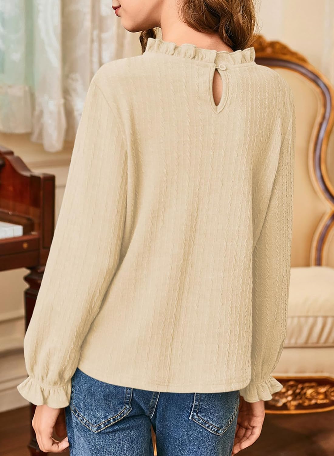 Girls Shirts Long Sleeve Lightweight Tops 2026 Spring Fashion Blouses Knit Crewneck Basic Tee 6-13 Years - Image 2