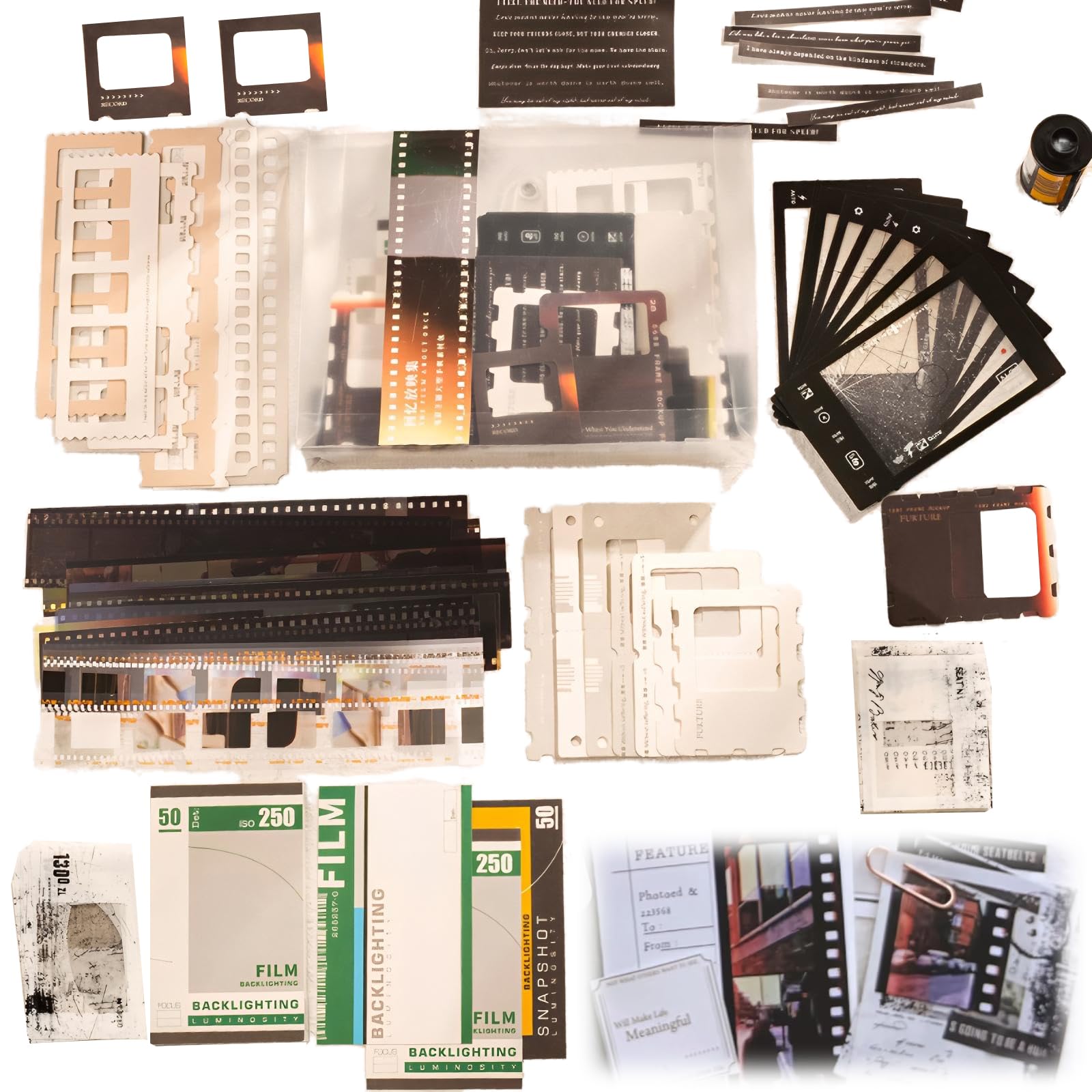 94pcs Scrapbooking Kit Supplies Film Scrap Book Accessories Vintage Aesthetic Scrapbook Kits Washi Stickers Waterproof Tape Stickers for DIY Journals Planners Art Crafts Collage Album Birthday Gift