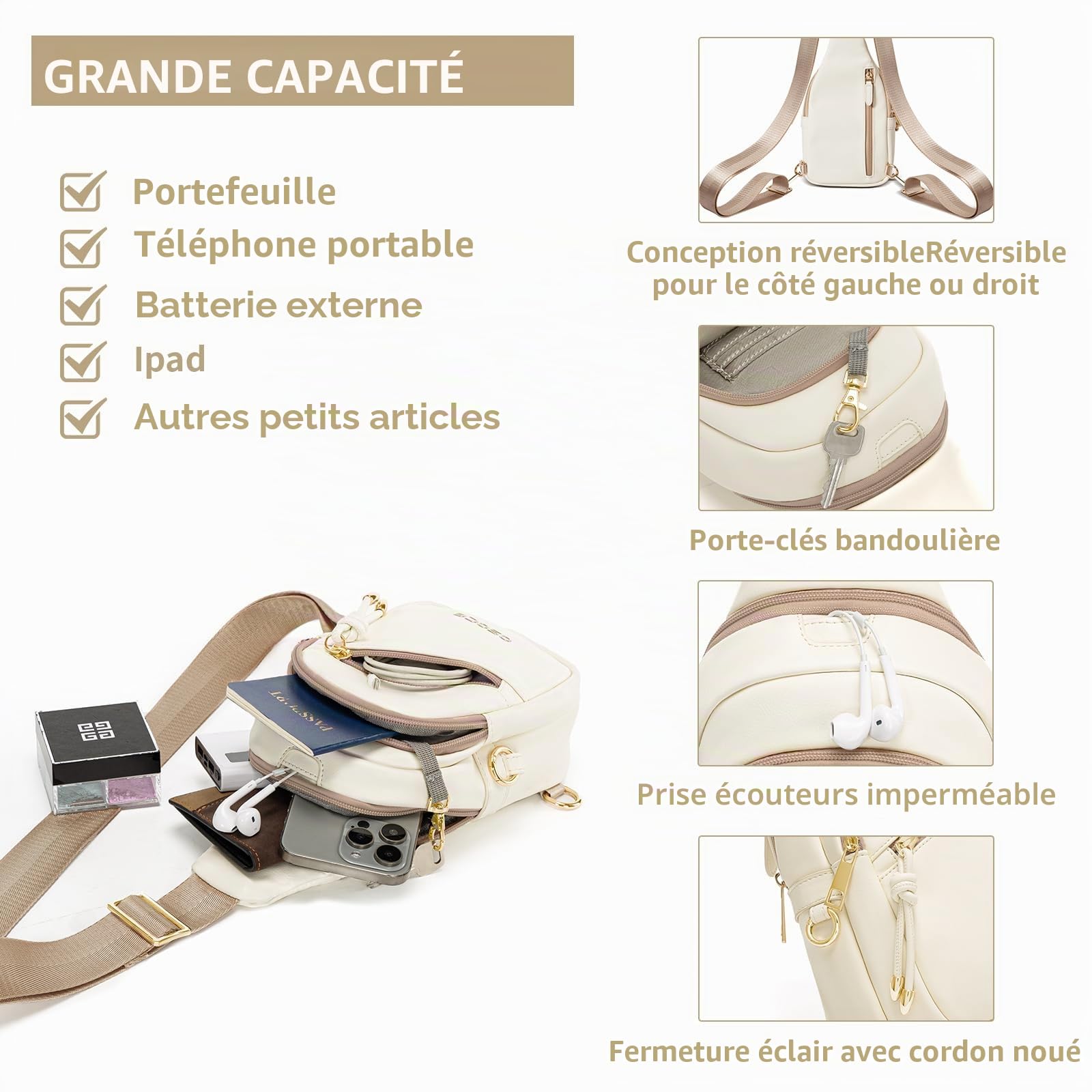 OSOCE Sac Bandoulière Femme, Sac Poitrine Antivol RFID