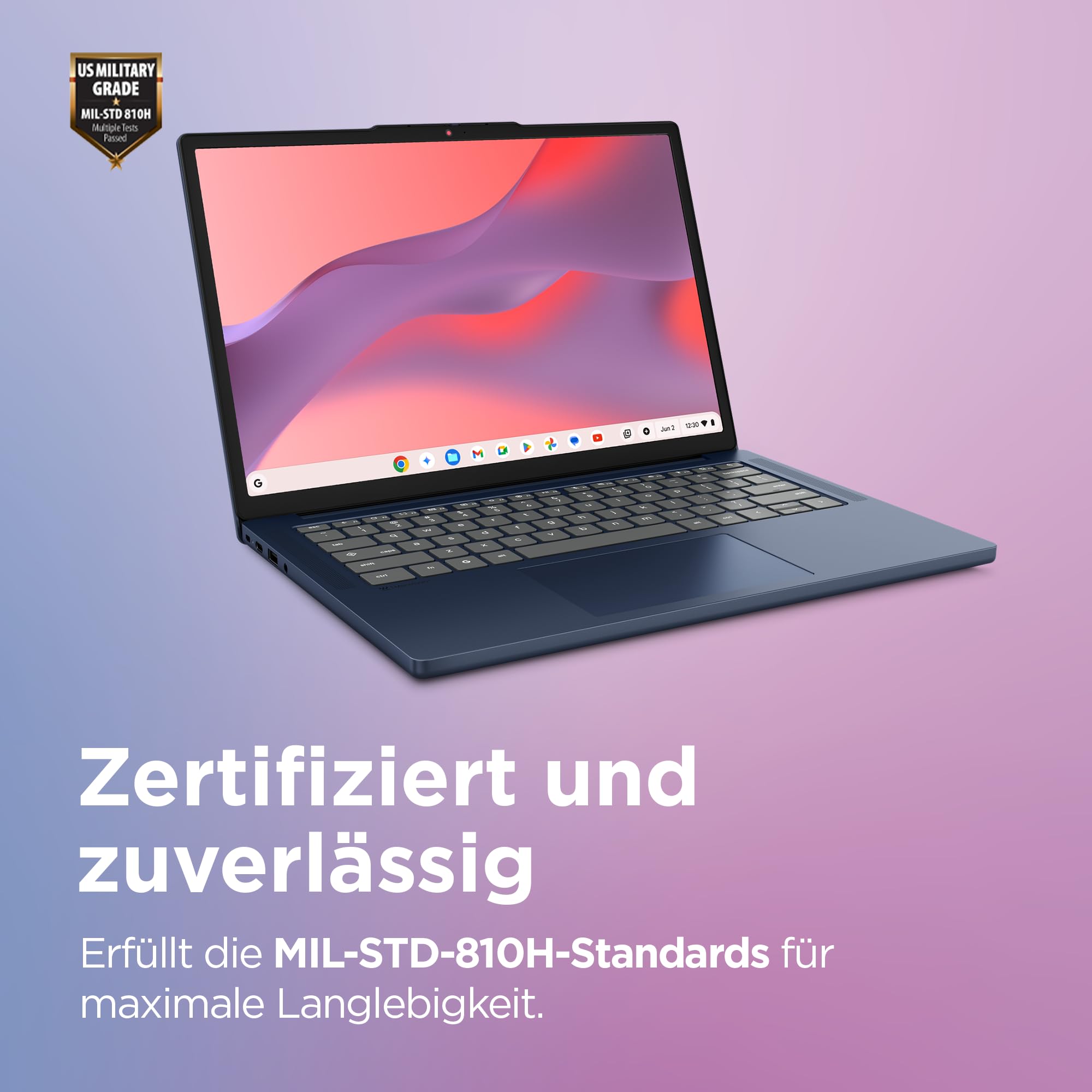 Lenovo Chromebook m Laptop | 14" WUXGA Touch Display | MediaTek Kompanio 540 | 8GB RAM | 128GB SSD | ARM Mali-G57 MC3 Grafik | ChromeOS | QWERTZ | exkl. Farbe in Cosmic blau | 3 Monate Premium Care