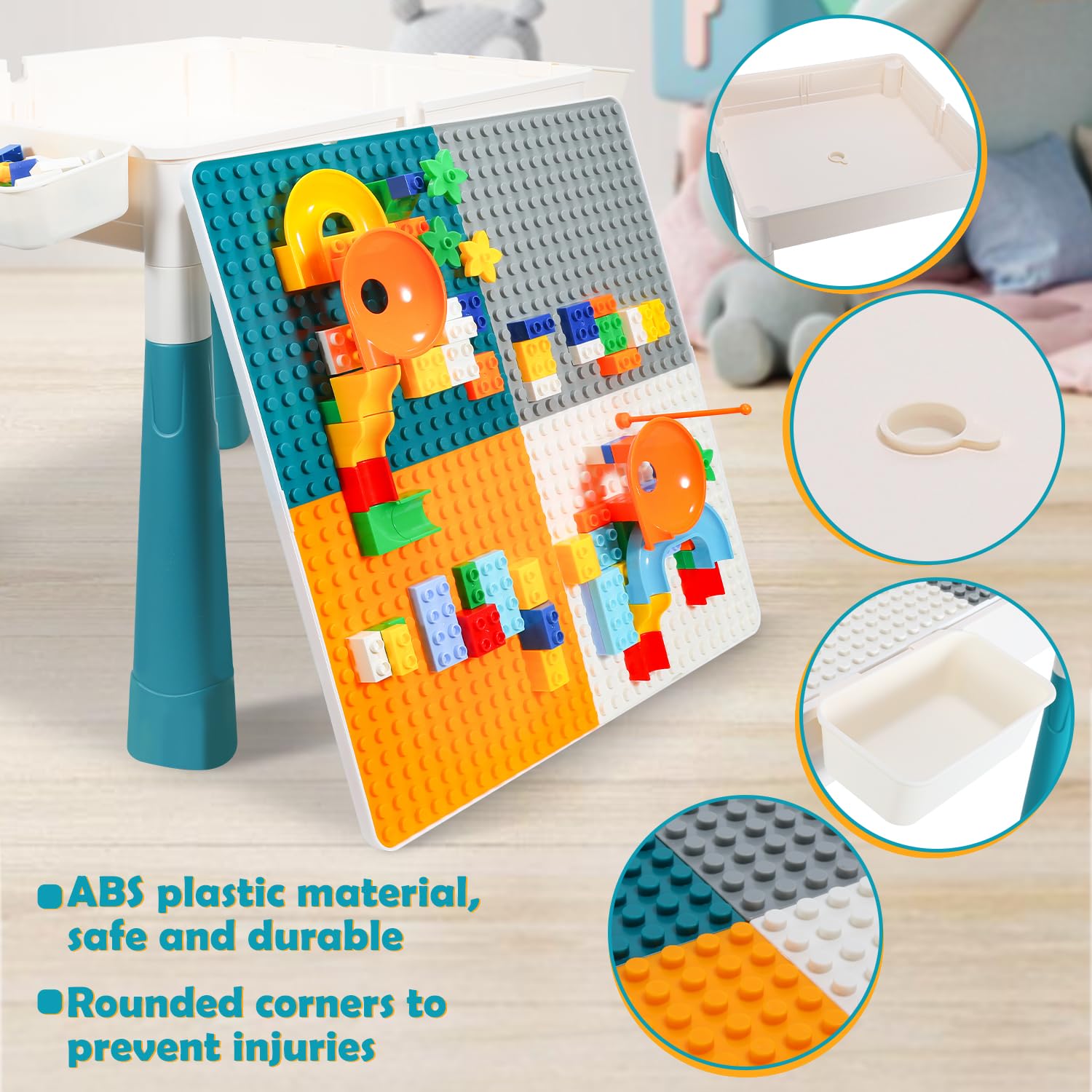 Izrielar 7 in 1 Tavolino per Bambini con 2 sedie Tavolo da gioco con 251 blocchi da costruzione, Tavolo e Sedie per Bambini, Tavolo Multi-attività per Bambini