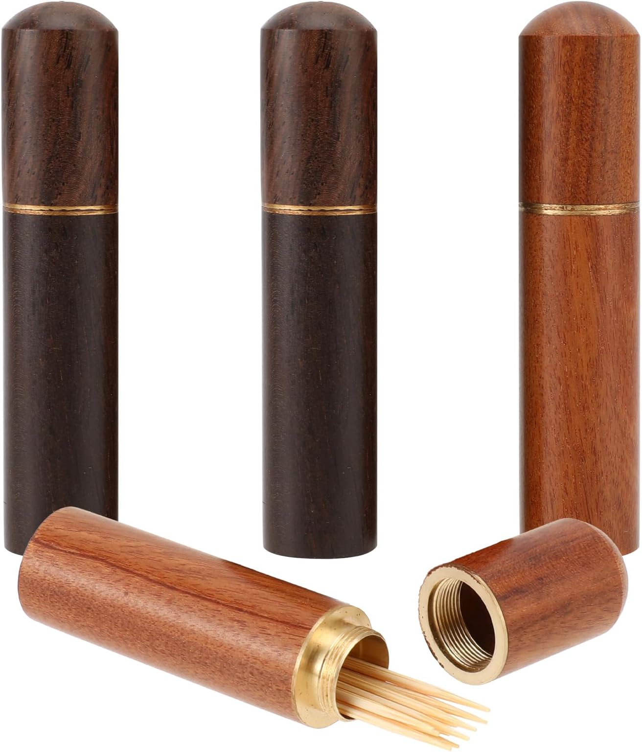 4 Pack Portable Wood Toothpick Holder Mini Toothpick box Pocket Toothpick Dispenser Wood Toothpick Case Bucket Carrying Case for Storage Toothpick Needle Bead Ear Pick Small Object Women Men
