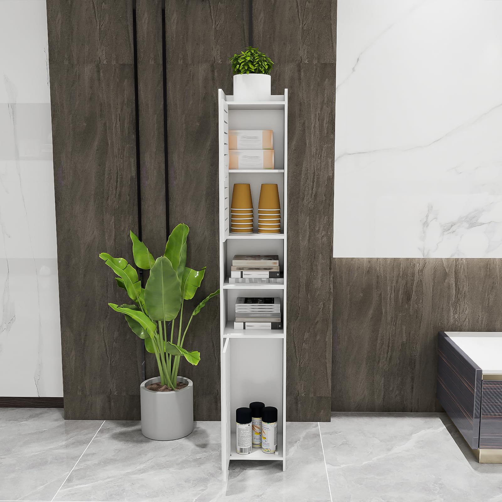 Mueble de columna de baño de alto almacenamiento, armario de pie, para salón, comedor, cocina, baño, 26 x 22 x 118 cm, color blanco