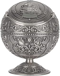 灰皿 タバコ レトロ灰皿 卓上灰皿 防風灰皿 地球儀型灰皿 蓋付き 収納ボックス 置物 グローブの形 置物 装飾用 溢れ お洒落 工芸品 地球儀 金属 耐摩耗性 誕生日 プレゼント 自宅 ホテル オフィス