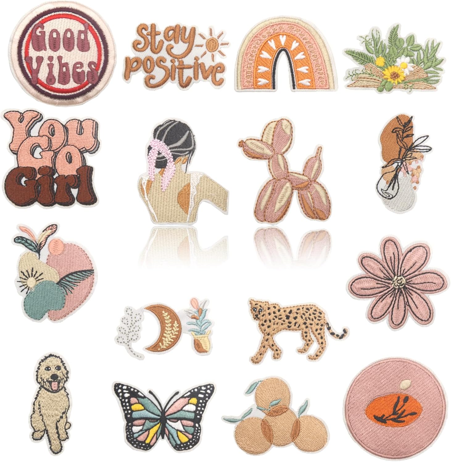 HEYTRCO 16PCS Pink Boho Iron on Patches, Cute Girl Bohemian